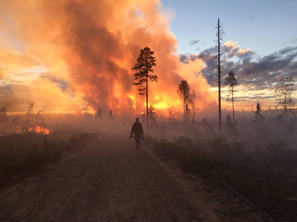 Sunset through the smoke.